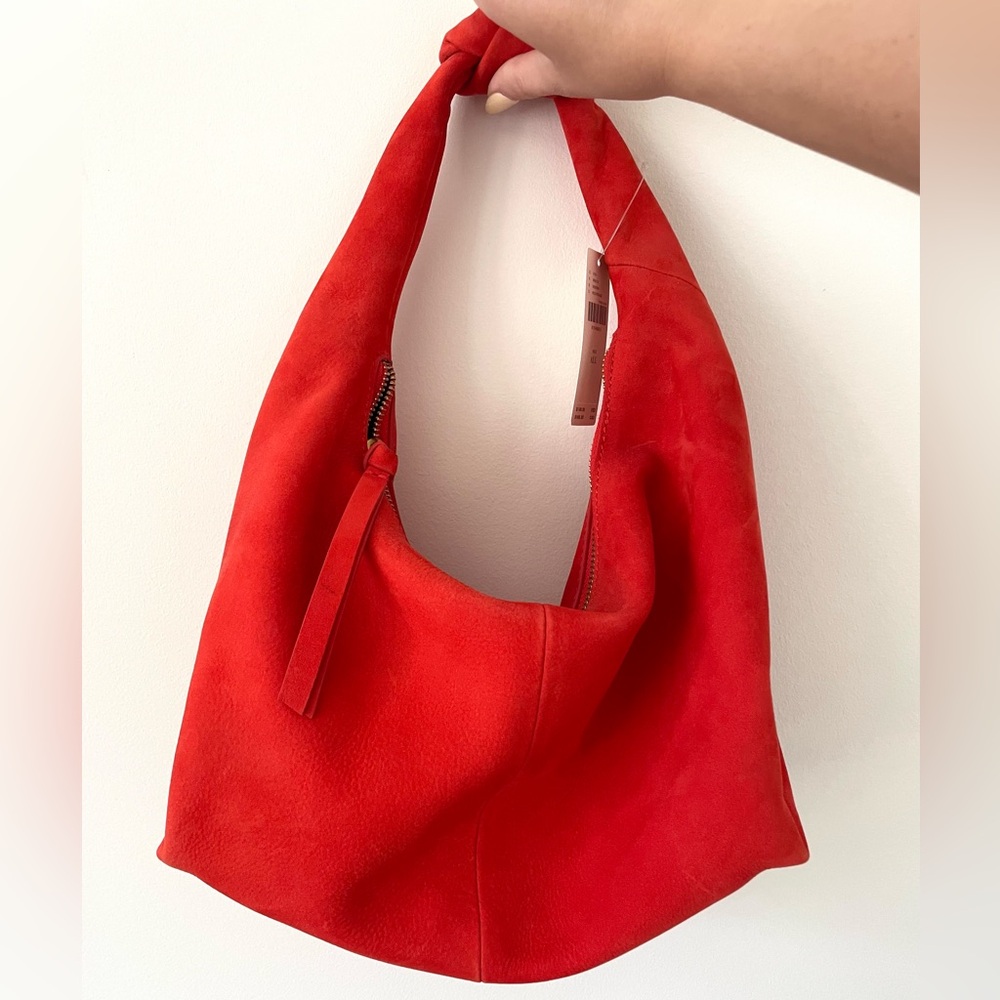 Anthropologie Orangey Red 100% Suede Leather Shoulder Bag - NWT